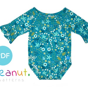 Ruffle Bell Sleeve Raglan Bodysuit Sewing Pattern • PDF Sewing Pattern • Baby, Kid, Toddler, Infant, Child • Peanut Patterns Clover #97