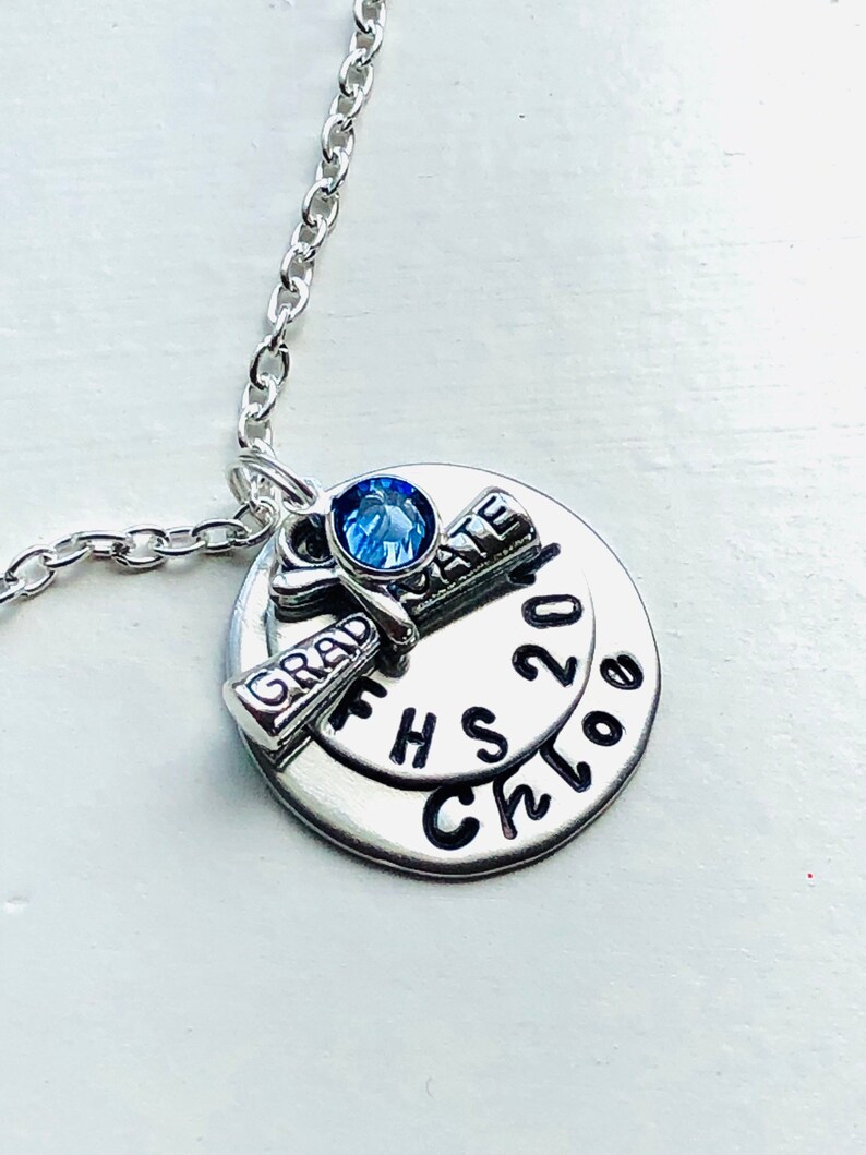 hand stamped graduation jewelry 2021 Personalized high school graduation gift for girl graduation necklace 2020 with name and year