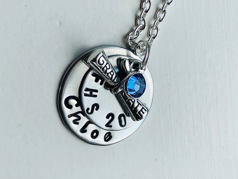 hand stamped graduation jewelry 2021 Personalized high school graduation gift for girl graduation necklace 2020 with name and year