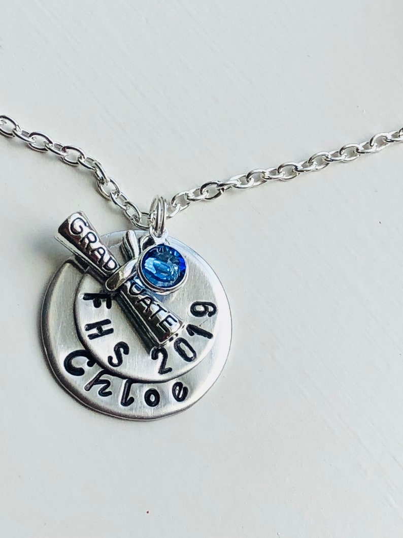 hand stamped graduation jewelry 2021 Personalized high school graduation gift for girl graduation necklace 2020 with name and year