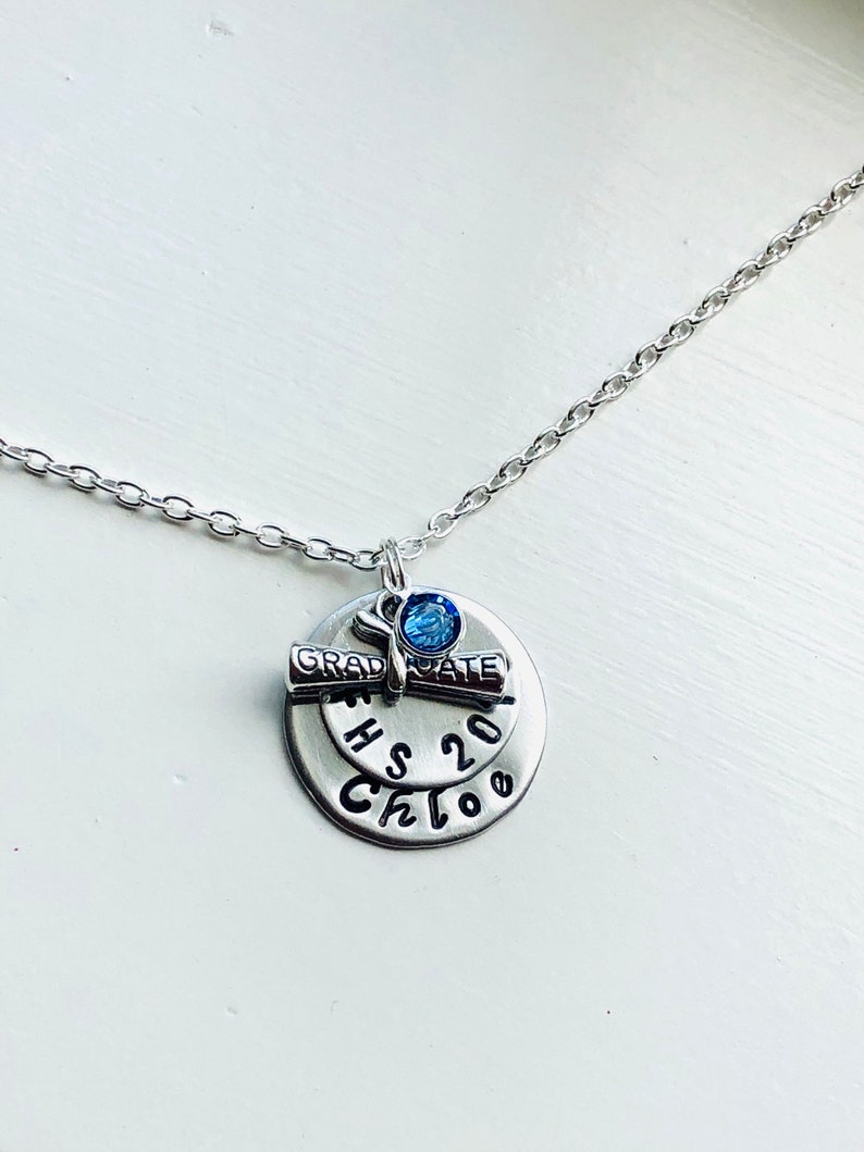 hand stamped graduation jewelry 2021 Personalized high school graduation gift for girl graduation necklace 2020 with name and year