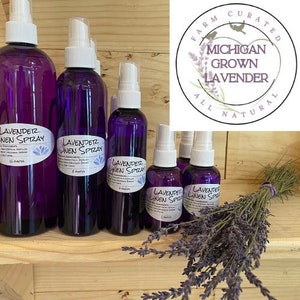 Lavendel linnen spray | Hydrosol van gedistilleerde lavendel | Volledig natuurlijk | Geteeld in Michigan | Gedistilleerd op onze boerderij