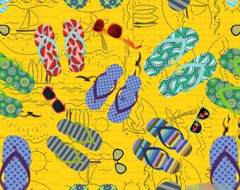 Flip Flops - Yellow Background - Seamless Digital File