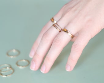 Set of 3 Hammered Stacking Rings - 14k Gold filled stacking ring or midi ring