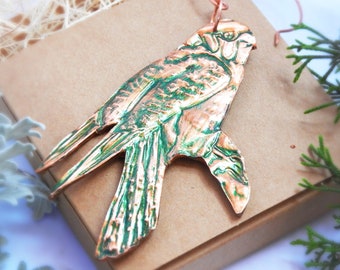 Birds of Prey Series:  Artist Made Chased Copper American Kestrel Ornament