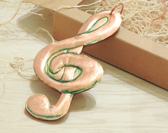 Music is in the Air Series: Artist Made Chased Copper Treble Clef Ornament