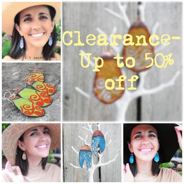 Earring Clearance Sale!  Up to 50% off Handmade Copper Enamel Earrings, Hammered, Boho Jewelry, Statement Dangle Earrings, Unique Gift