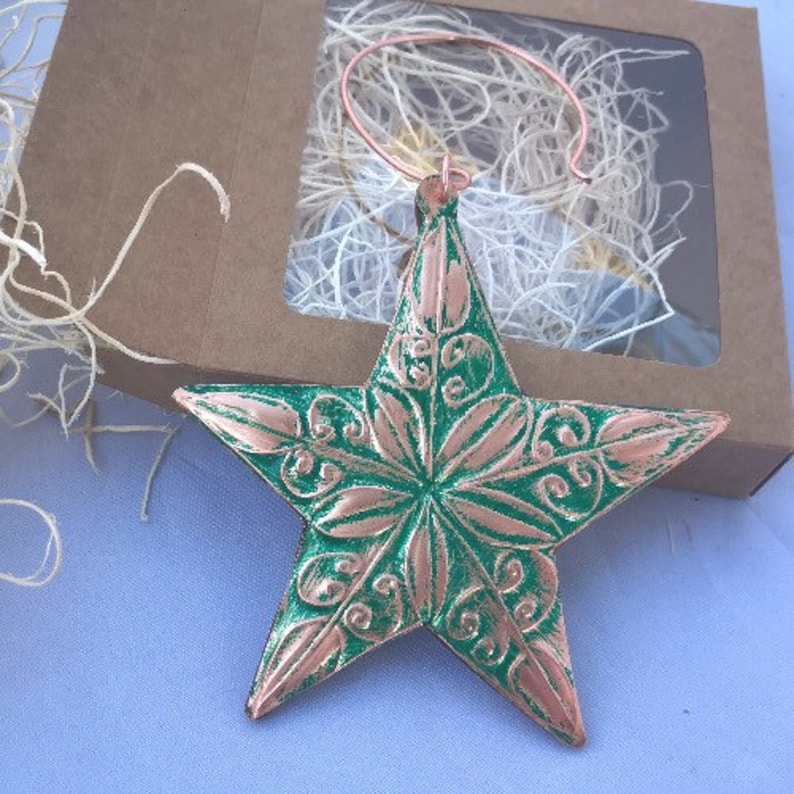 Artist Made Chased Copper Star Ornament Traditional Christmas Series