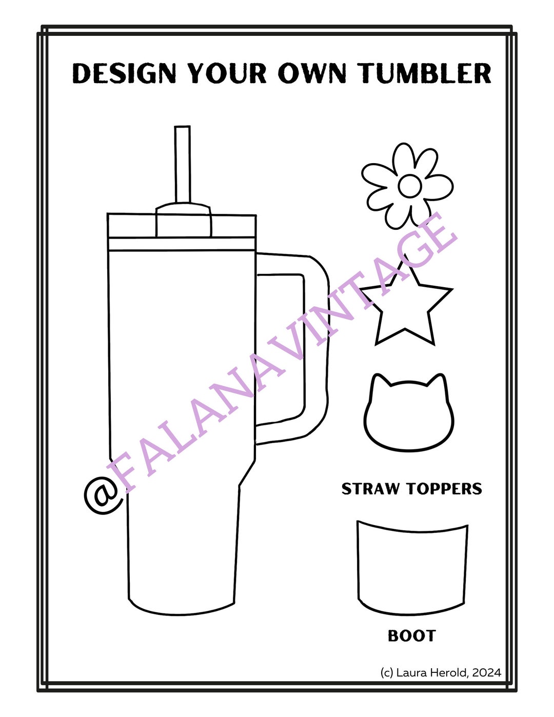 Tumbler Coloring Sheet Digital File - Etsy