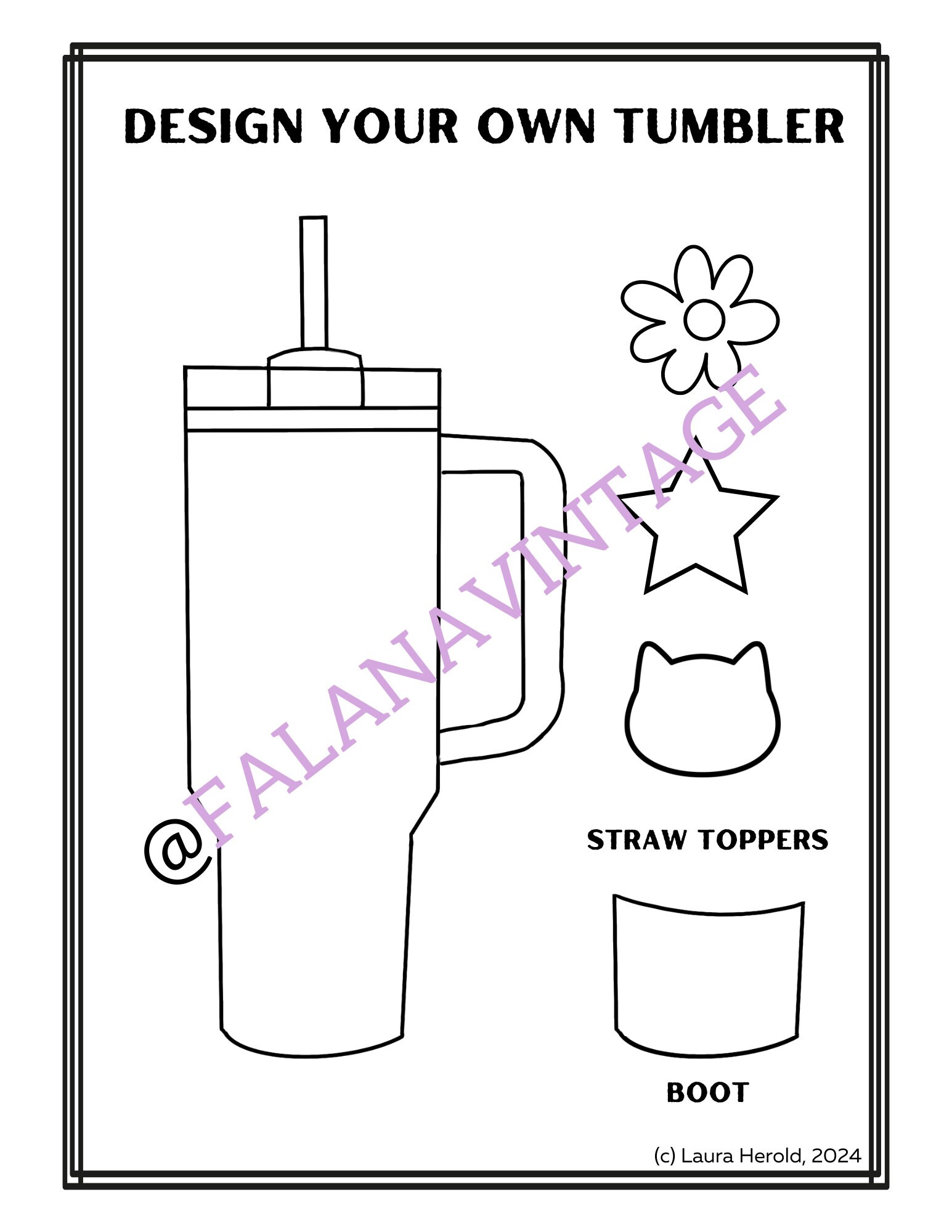 Tumbler Coloring Sheet Digital File - Etsy