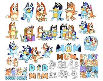 Bluey und Bingo SVG-Set | Blaues Geburtstagsshirt | Bluey Family PNG und SVG Bundle | Bundle Bluey Designs | Bingo-Familie und blauer Hund