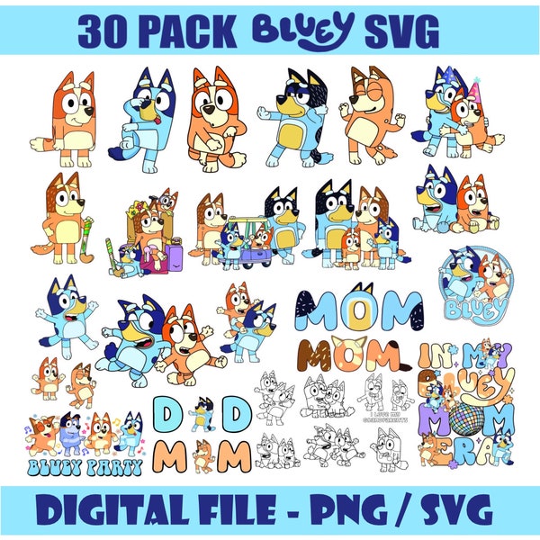 Bluey y Bingo SVG Set / Camisa de cumpleaños Bluey / Bluey Family png y svg Bundle / Bundle Bluey Designs / Bingo Family y perro bluey