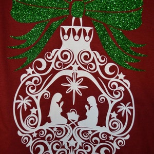 Long Sleeve Monogrammed Nativity Christmas Shirt