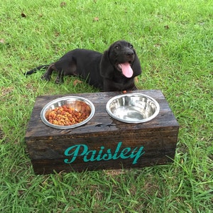 Rustic Wooden Dog Dish Stand