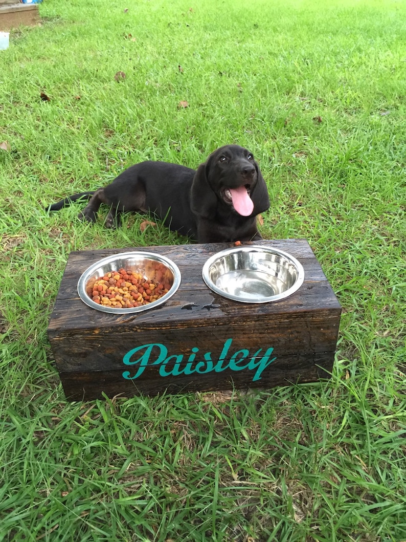 Rustic Wooden Dog Dish Stand