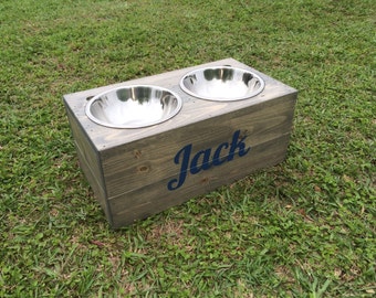 Rustic Wooden Dog Dish Stand