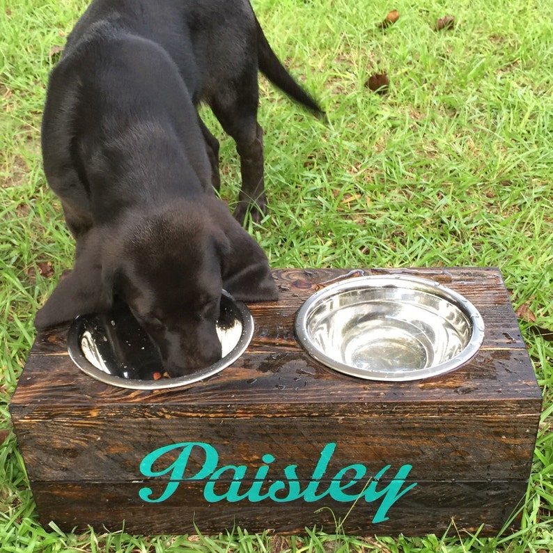 Rustic Wooden Dog Dish Stand