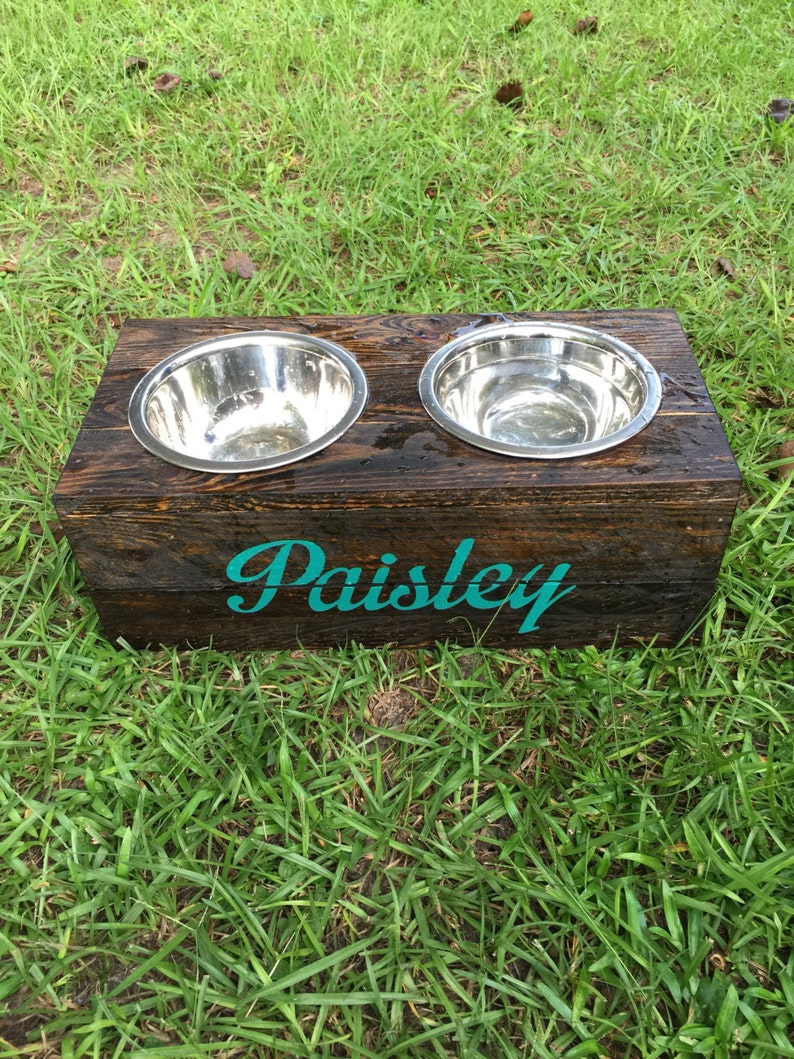 Rustic Wooden Dog Dish Stand