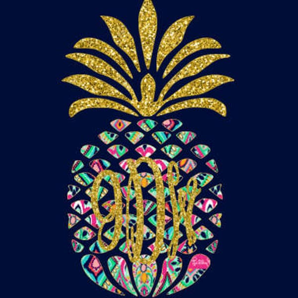 Lilly Inspired Monogrammed Pineapple Iron On Decal ...  Women's Clothing Decal ... Summer Iron On Decal .. Lilly Inspired Personalized Decal