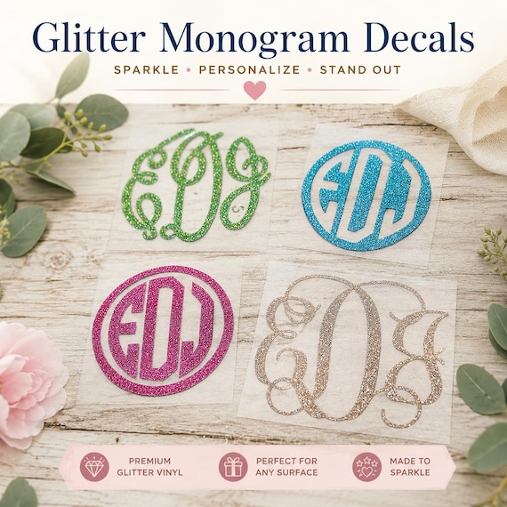 Glitter Monogram Decals | Custom Heat Transfer Vinyl Initials (DIY Iron-On)