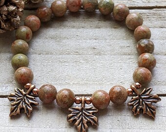Fall leaves gemstone bracelet, maple leaf jewelry, fall jewelry