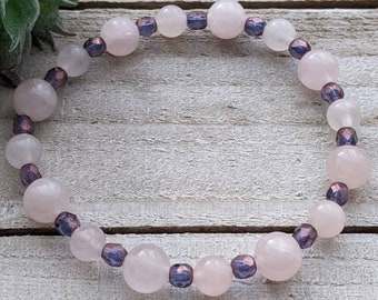 Rose quartz bracelet, gemstone bracelet, pink bracelet, Mother's Day gift, boho bracelet, stack bracelet, layering bracelet