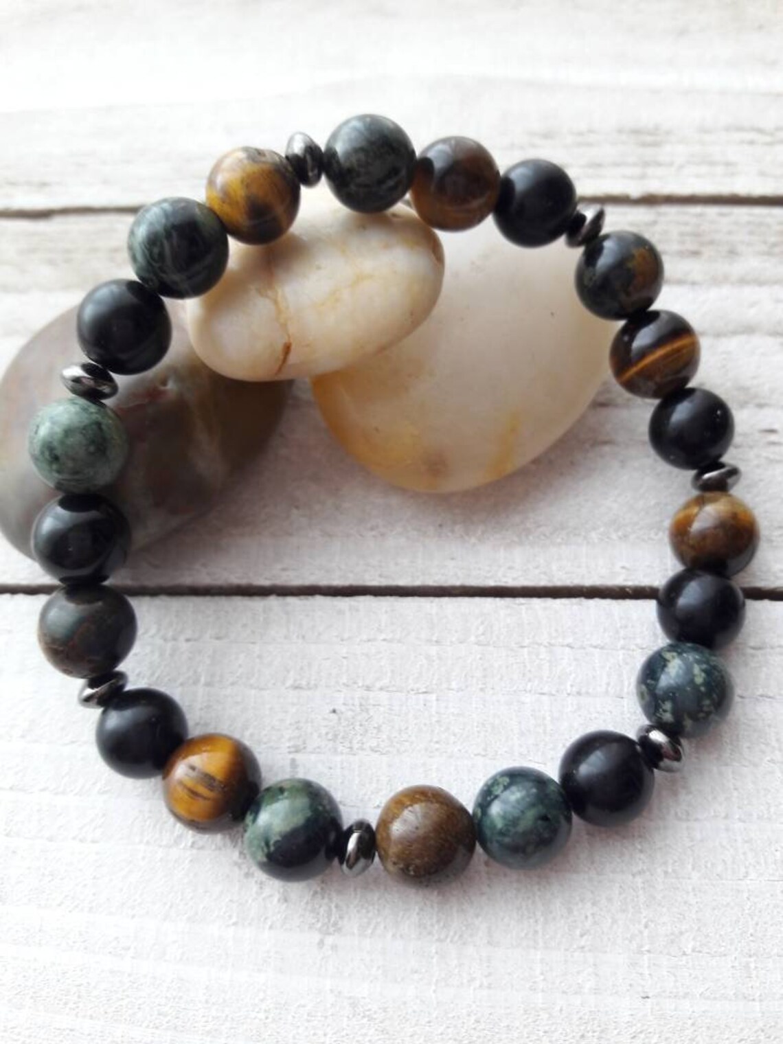 Camo bracelet genuine gemstone bracelet unisex jewelry Etsy