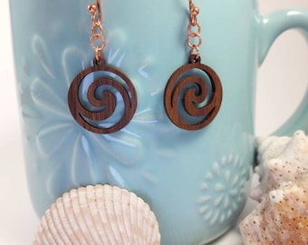 Wave earrings, free spirit earrings, spiral earrings, lightweight earrings, wood earrings, festival jewelry, boho, hippie, gift for her