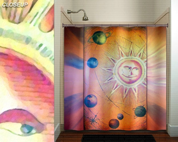 Kids Shower Curtain Solar System Decor Shared Bathroom Etsy