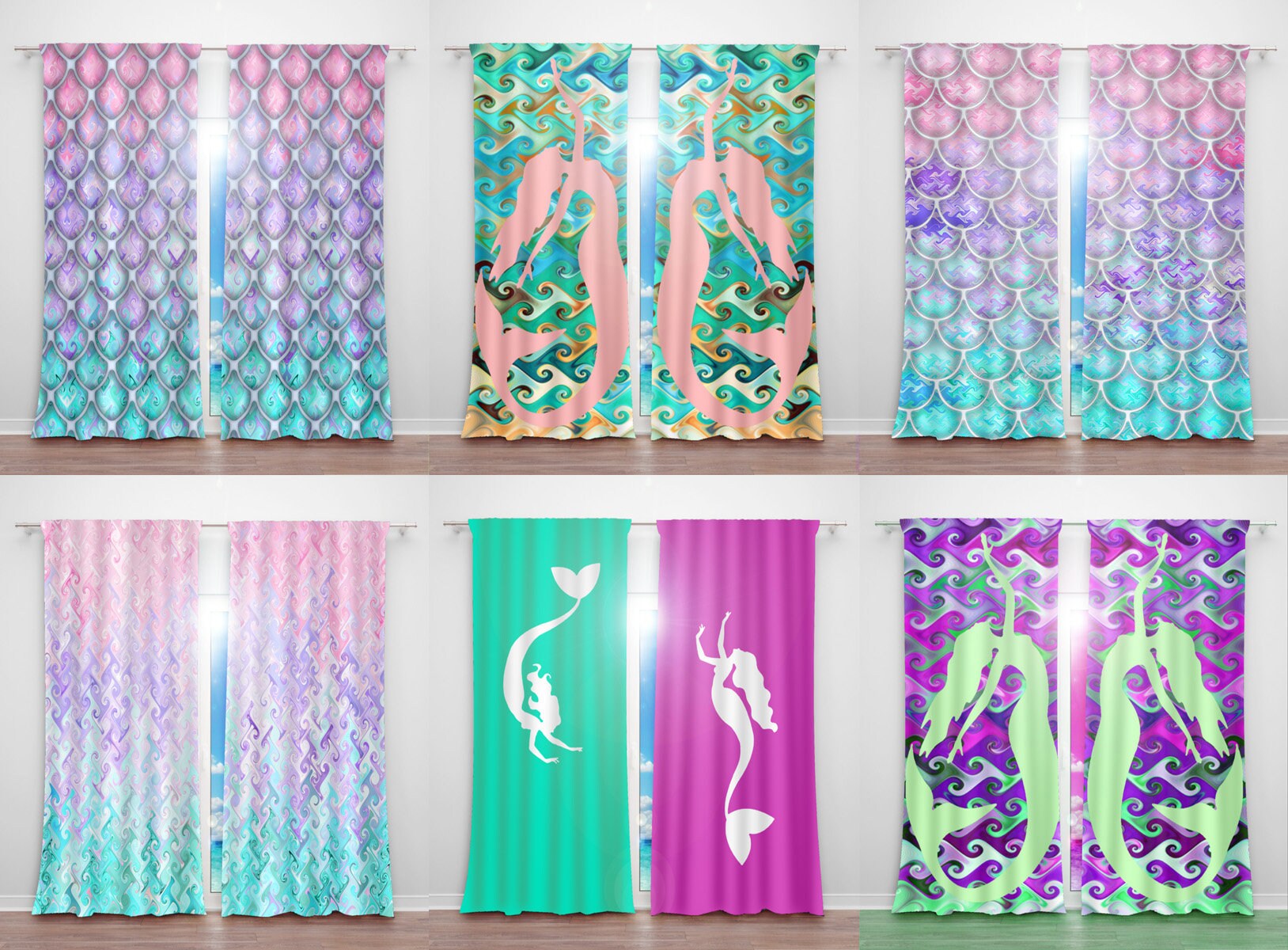 Mermaid Curtains Mermaid Scales Curtains Mermaid Fabric Etsy