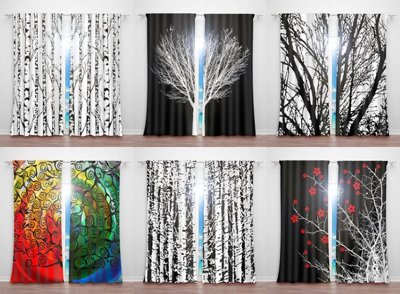 Birch Tree Curtains Cherry Blossoms Curtain Winter Tree Etsy