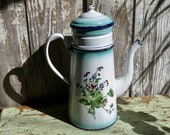 Large antique enamel French coffee pot enamelware hand painted violets coffeepot graniteware biggin