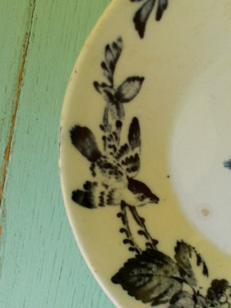 Antique Blue Transferware Dish Ironstone Bowl Blue and White Transfer Ware Cottage Farmhouse Decor Birds and Leaves Berry