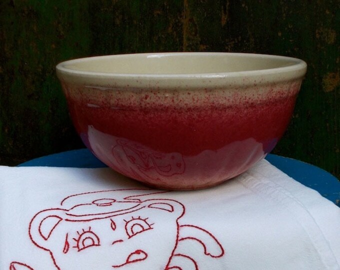 Vintage Red Mixing Bowl 1940s Pottery Spatterware Ribbed - Etsy
