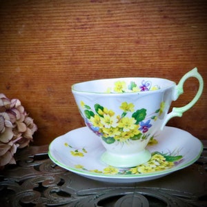 Vintage Floral Tea Cup and Saucer Royal Albert Yellow Chintz Primulette Teacup Cottagecore 1940s