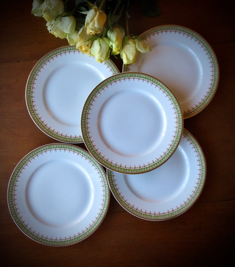Antique Dessert Plates French Limoges Set of Five Green Hand Etsy