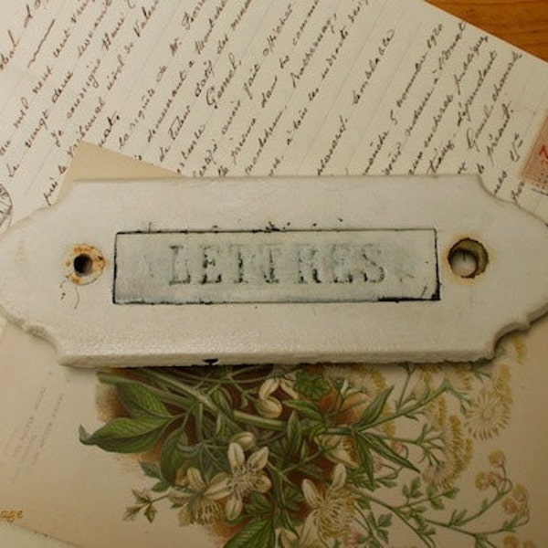 Antique French Mail Door Slot - Lettres - Letters - Painted White - Paris Flea Market  - Cottage Decor