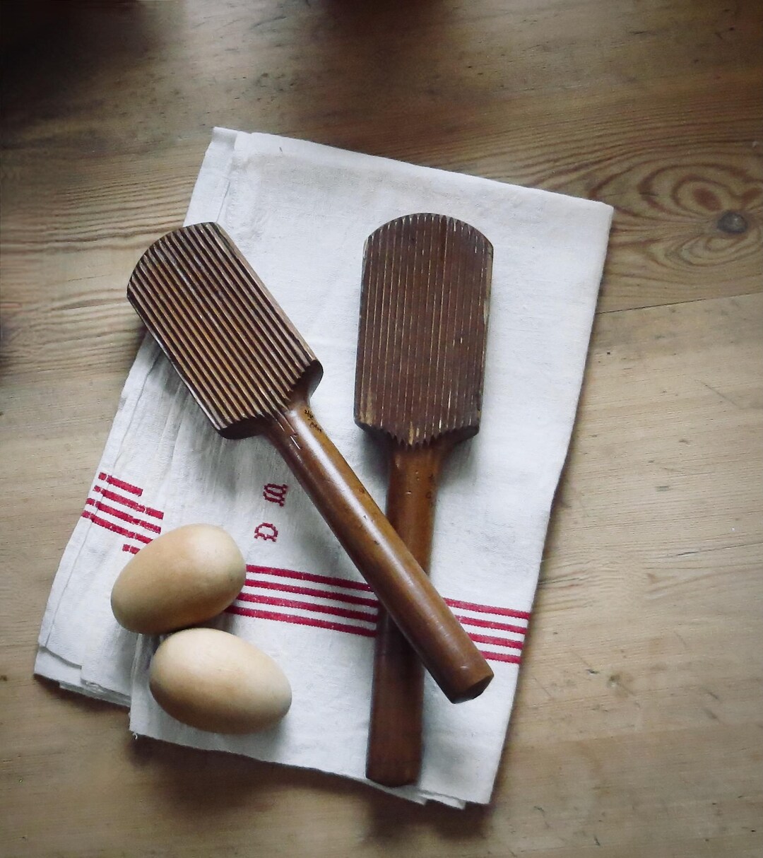 TWO Antique Wooden Butter Paddles English Treen Dough Mixer Kitchen ...