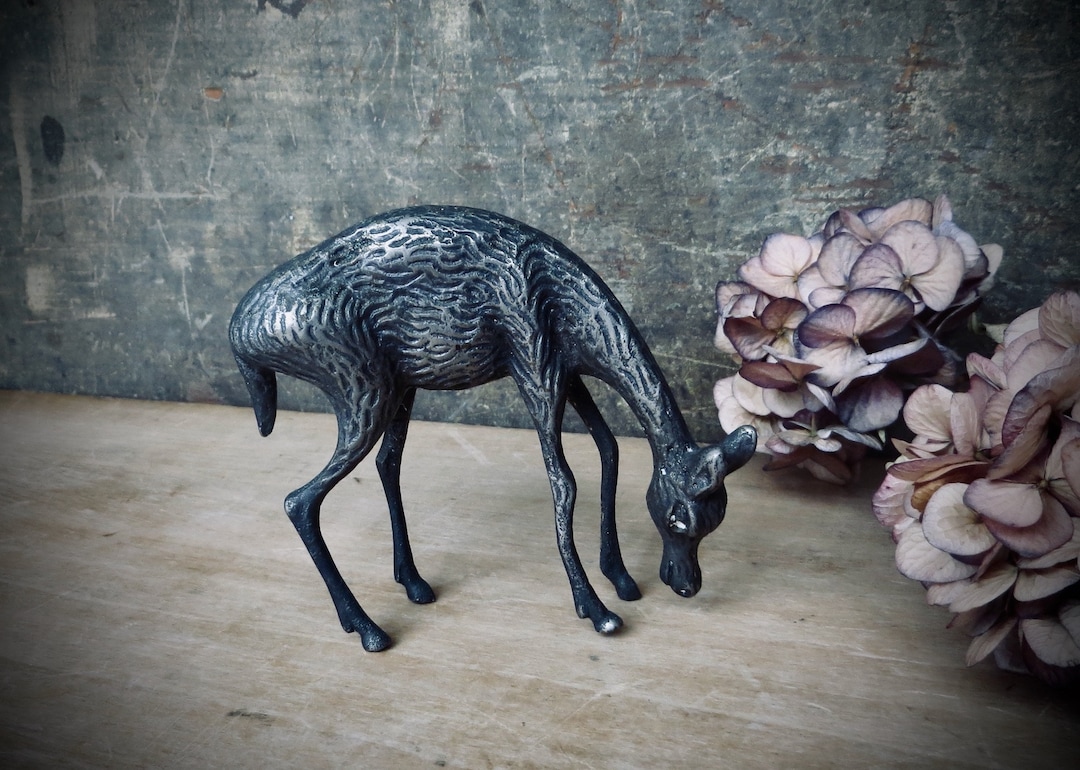 Vintage Deer Metal Rustic Fawn Figurine Reindeer Animal Statue