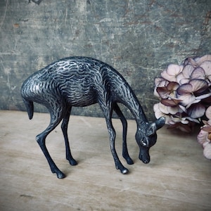 Vintage Deer Metal Rustic Fawn Figurine Reindeer Animal Statue Christmas Holiday Decor