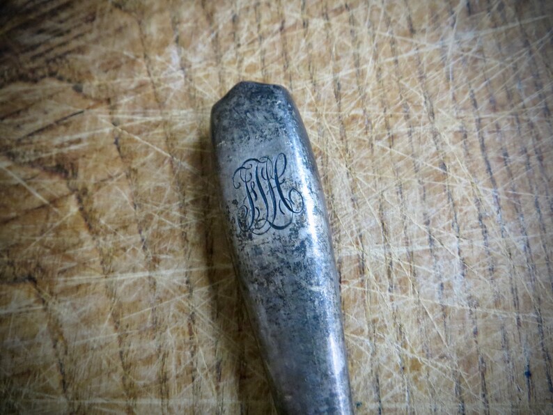 Antique Victorian Sterling Silver Button Hook Engraved Initials Sewing Tool Notion