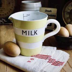 Vintage Cornishware Measuring Pitcher English Pint Yellow Striped milk jug Kitchen Pottery Cottagecore Farmhouse Decor