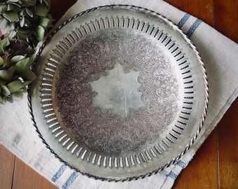 Vintage Silver Serving Tray Platter Dessert Engraved Silverplate Round Tableware Muffins