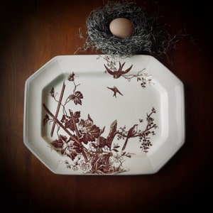 Antique Ironstone Platter Birds Transferware Dish Brown Plate Transfer Ware Thanksgiving Cottagecore
