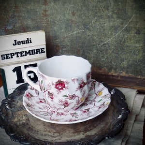 Vintage Chintz Rosebud Coffee Cup and Saucer English Copeland Spode Teacup Pink Roses Cottagecore