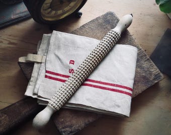 Vintage English Rolling Pin Wooden Baking Tool Oatmeal Kitchen Utensil Farmhouse Cottagecore Decor