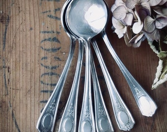 Vintage Spoons Silver Plate Set of Six Serving Utensil Soup Tea Silverplate Scoop