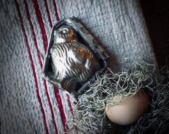 Antique Chocolate Mold Chick Easter Egg Iron Mould Chicken Rustic Metal Kitchen Utensil Cottagcore Decor