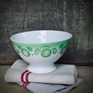 Vintage French Cafe au Lait Cup Green Bistro Coffee Bowl Apples Cottagecore Decor