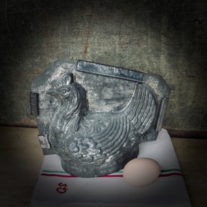 Huge French Antique Chocolate Mold Rooster Chicken Easter Mould Candy Rustic Metal Kitchen Utensil